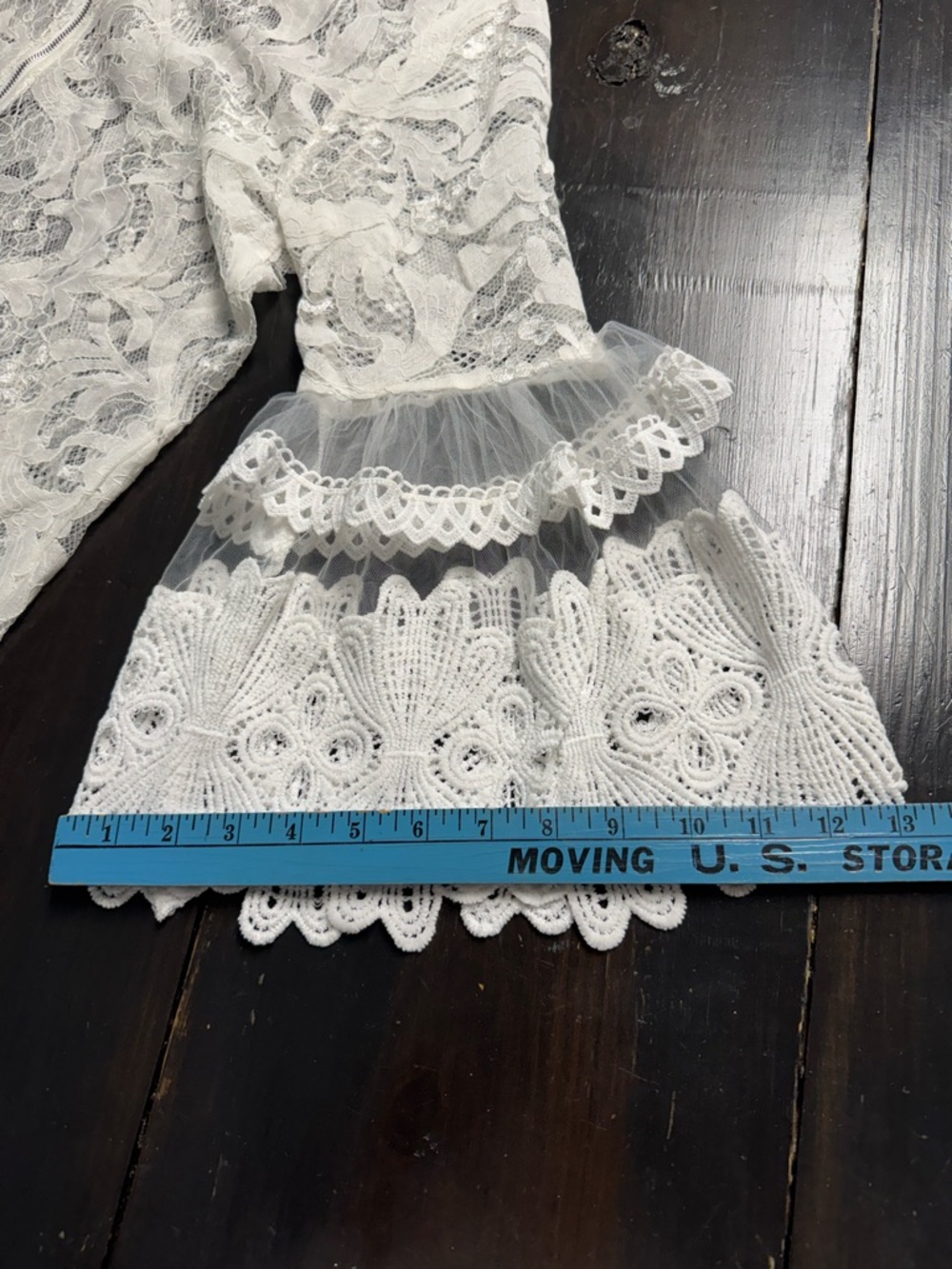 Women's White Lace Crochet Blouse with Tiered Bell Sleeves - Picture 9 of 11